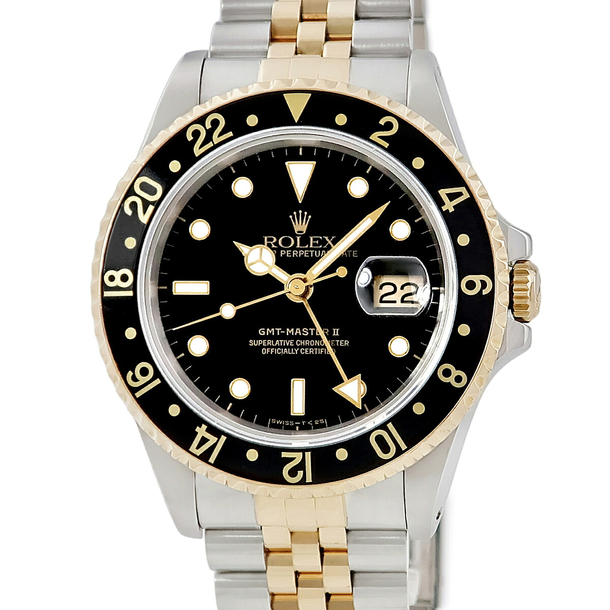 ロレックス ROLEX GMTマスター2 16713 X番 K18YG&times;SS コンビ デイト 回転ベゼル 黒 ヴィンテージ メンズ 腕時計自動巻き ブラック 【中古】｜ブルークウォッチカンパニー