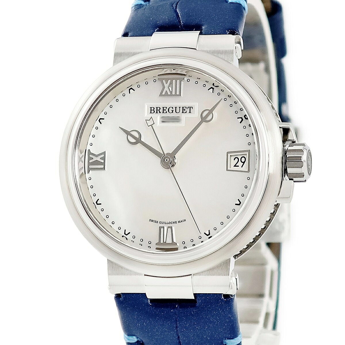 ブレゲ BREGUET マリーン レディ 9517ST/5W/984 ローマン コインエッジ ホワイト シェル デイト レディース 腕時計自動巻き ホワイト 【中古】|ブルークウォッチカンパニー
