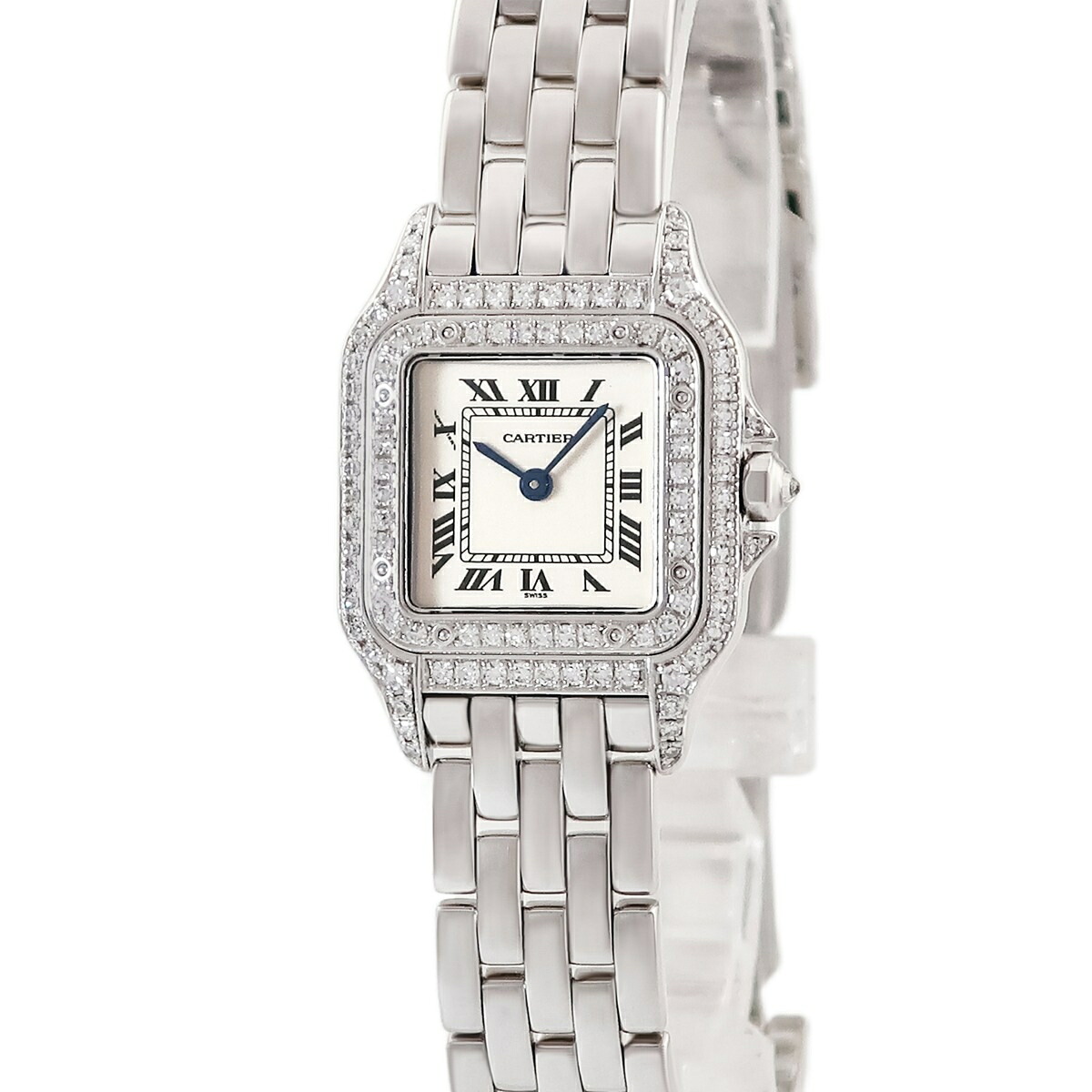 カルティエ Cartier パンテール SM W25016F3 OH済 K18WG無垢 アイボリー スクエア ダイヤモンド レディース 腕時計クオーツ ベージュ 【中古】｜ブルークウォッチカンパニー