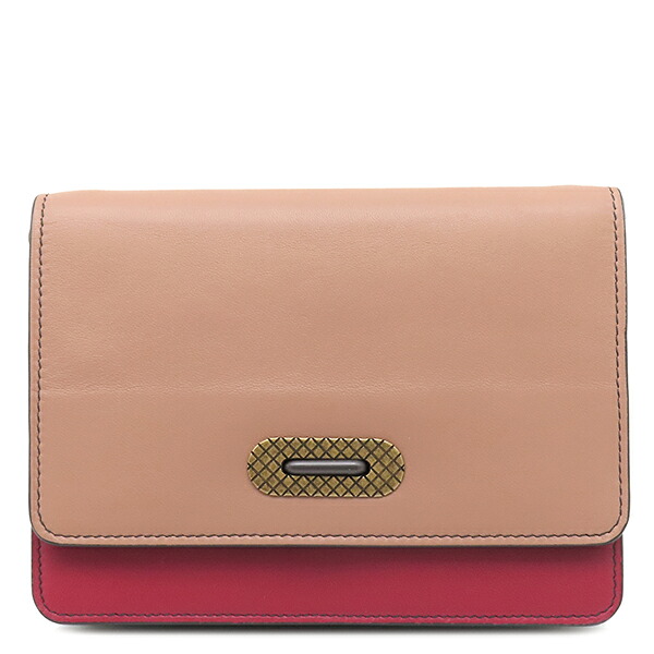 ボッテガヴェネタ BOTTEGA VENETA チェーンウォレット チェーン ショルダー レザー ベージュピンク&times;レッド ゴールド金具 赤 ミニバッグ 財布 【箱】 【中古】｜ブルークウォッチカンパニー