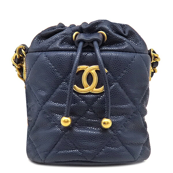 シャネル Chanel ショルダーバッグ マトラッセ ミニ バケットバッグ キャビアスキン ネイビー ヴィンテージ金具 ココマーク ランダムシリアル 【中古】|ブルークウォッチカンパニー