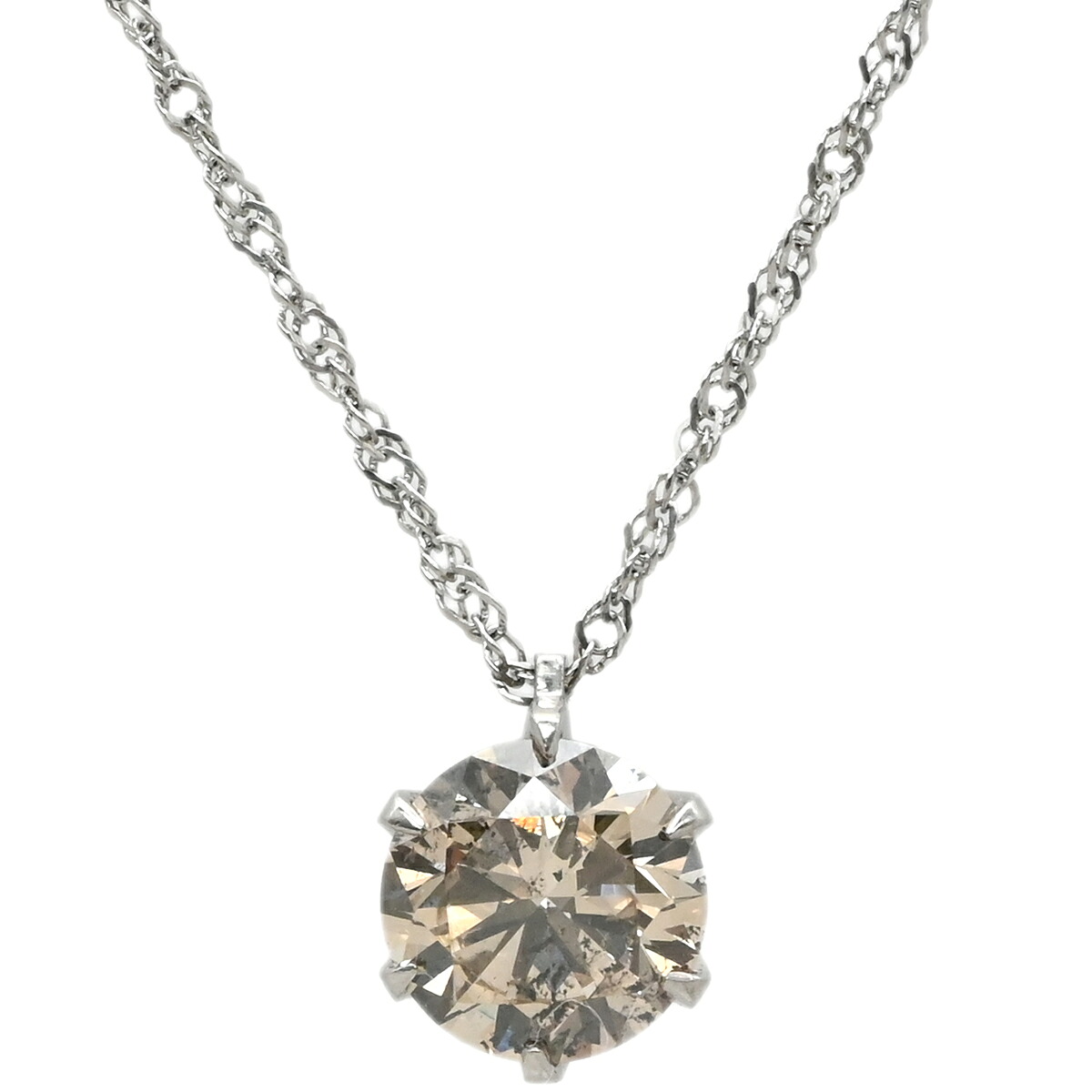 ネックレス ブラウン ダイヤモンド ブラウン&times;プラチナシルバー 茶 プラチナ Pt999.9 1P 1石 1粒 ソリティア スクリューチェーン 【中古】｜ブルークウォッチカンパニー 50,760円