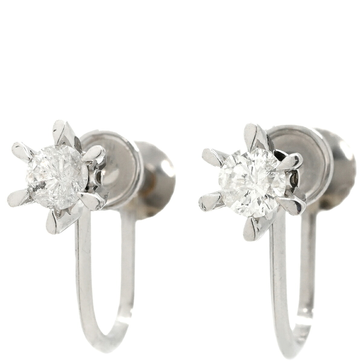 イヤリング ダイヤモンド 0.38ct ネジ式 プラチナシルバー プラチナ 1P 1石 1粒 ソリティア 6本爪 両耳用 【中古】｜ブルークウォッチカンパニー 31,590円