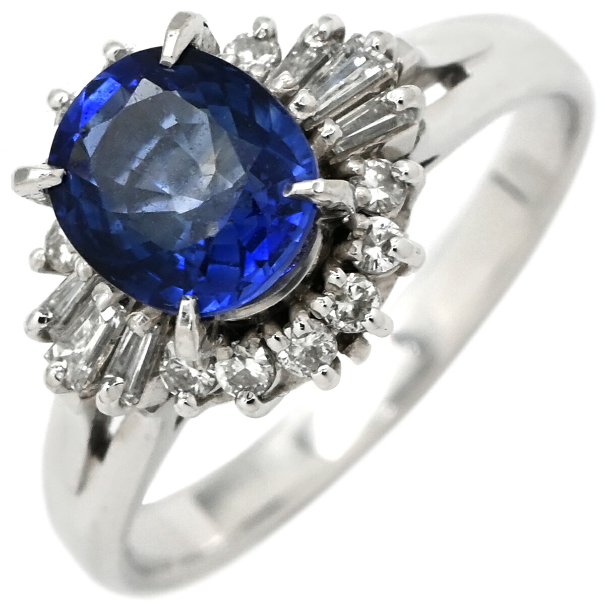 リング 指輪 ブルーサファイア 1.45ct ダイヤ 0.28ct ブルー×プラチナシルバー 青 プラチナ オーバルカット ヘイローデザイン 12号 【中古】|ブルークウォッチカンパニー