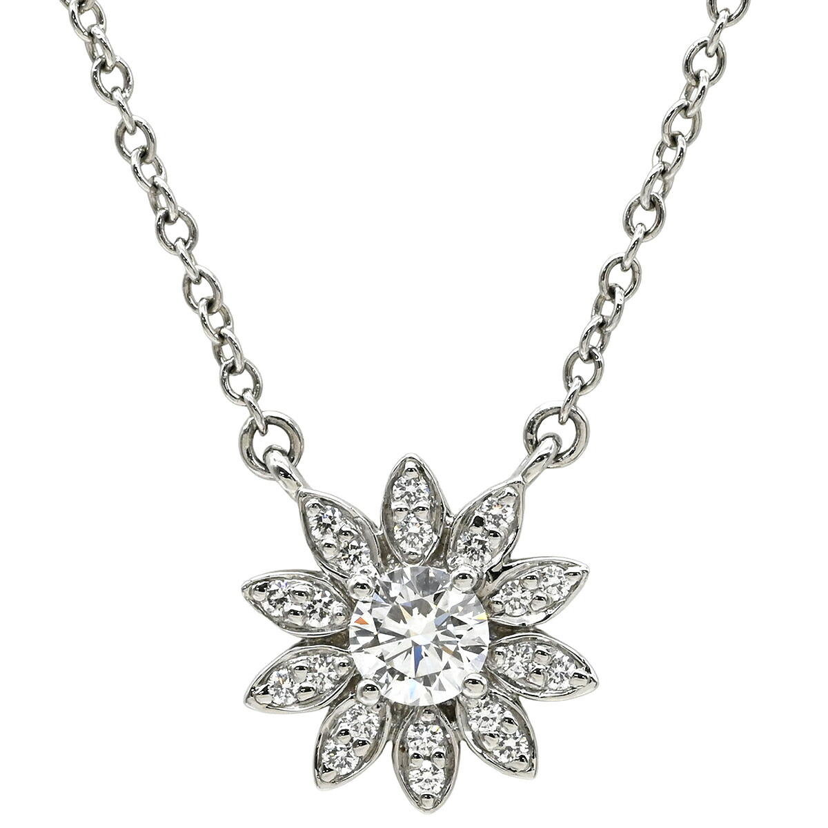 ティファニー Tiffany & Co ネックレス エンチャント フラワー ダイヤ ペンダント プラチナシルバー T&Co. プラチナ 950 花モチーフ 【箱】 【中古】|ブルークウォッチカンパニー