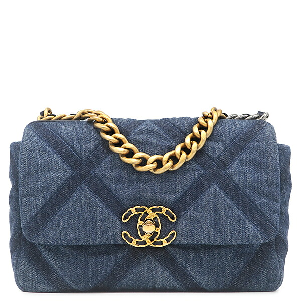シャネル CHANEL ショルダーバッグ CHANEL 19 デニム ブルー ゴールド金具 デニム チェーンショルダー AP0957 ランダムシリアル 【保存袋】 【中古】｜ブルークウォッチカンパニー