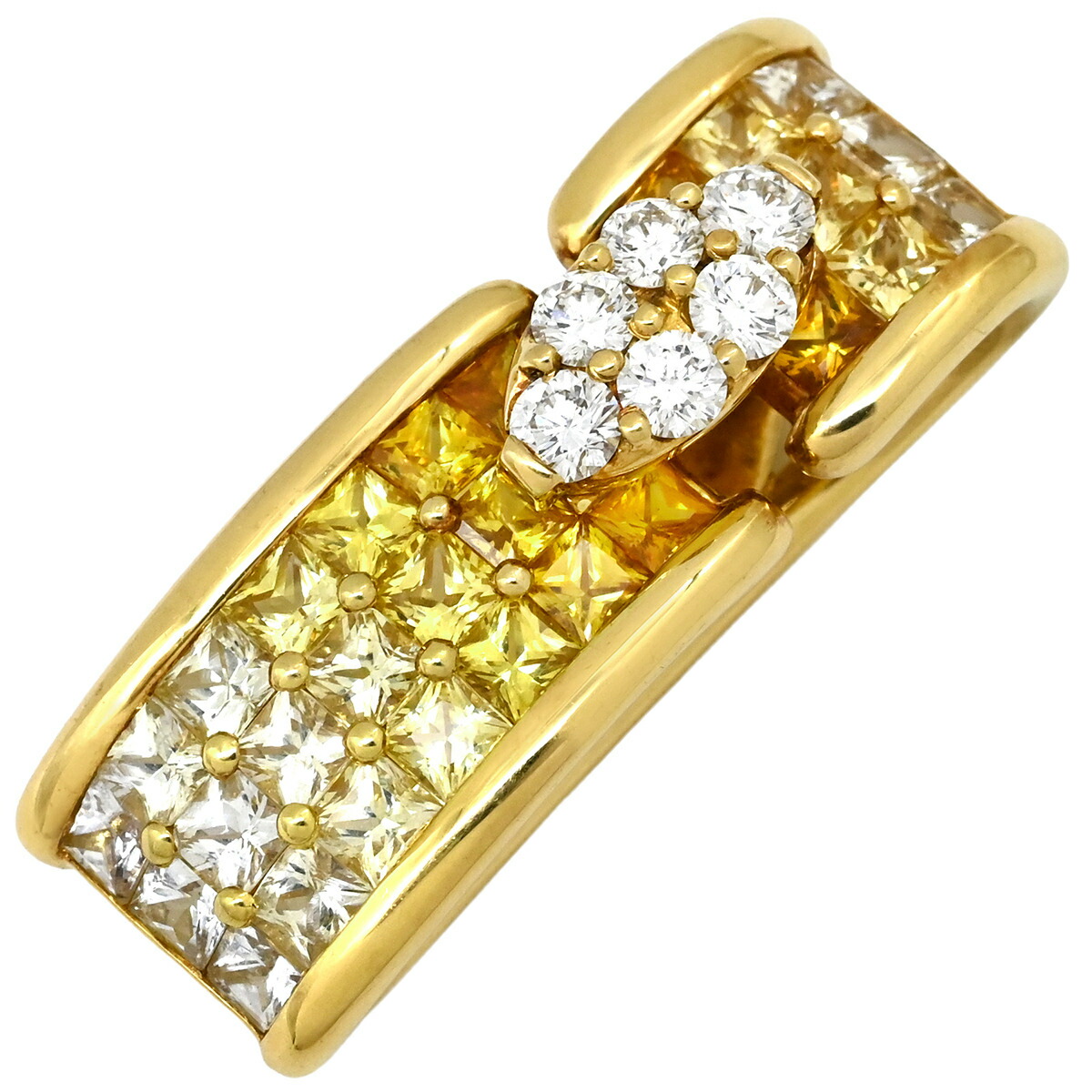ジュネ Jeunet ペンダントトップ サファイア ダイヤ デザイン ネックレストップ イエローゴールド 18K 750 YG プリンセスカット ブリリアントカット 【中古】｜ブルークウォッチカンパニー