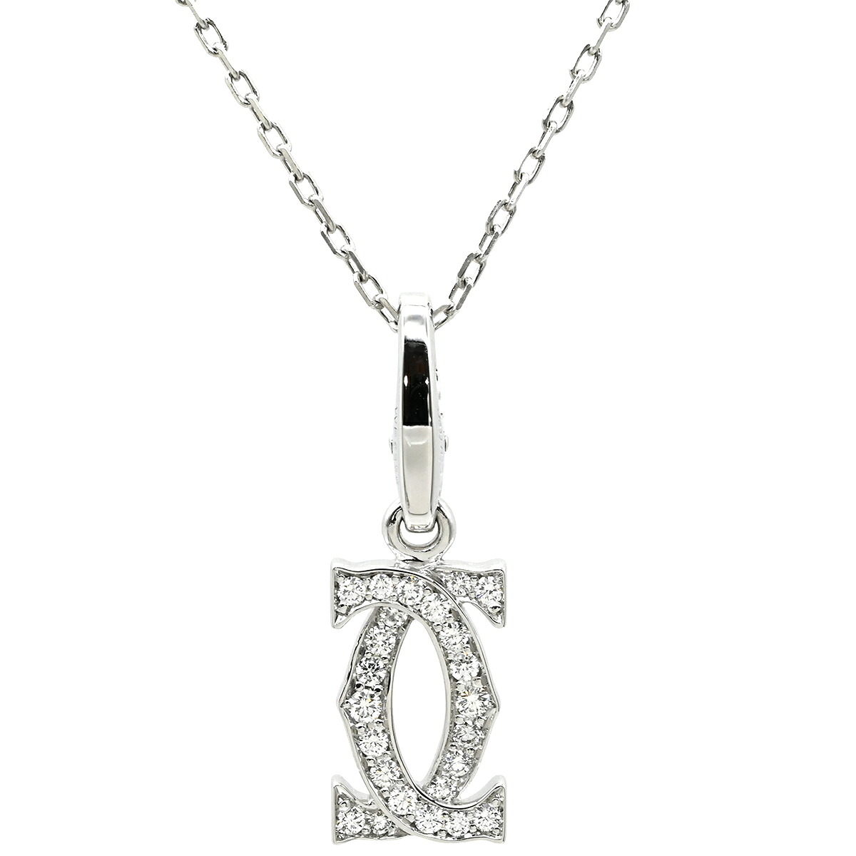 カルティエ Cartier ネックレス 2C ダイヤ チャーム ネックレス ホワイトゴールド Cartier 18K Au750 WG ダイヤモンド 【中古】|ブルークウォッチカンパニー