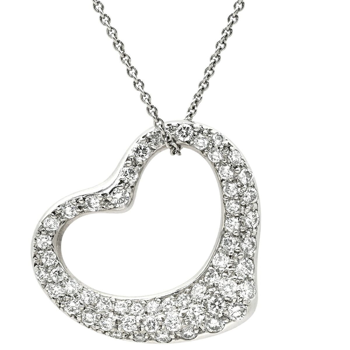 ティファニー Tiffany & Co ネックレス オープンハート パヴェダイヤ プラチナシルバー T&Co. プラチナ950 エルサペレッティ 60019915 【中古】|ブルークウォッチカンパニー