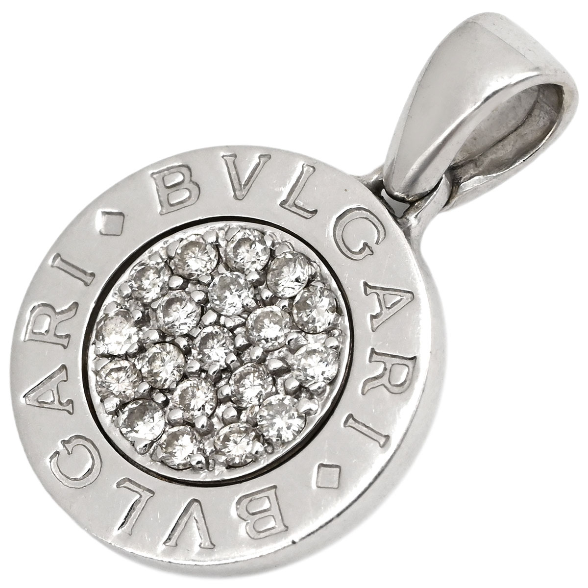 ブルガリ BVLGARI ペンダントトップ ブルガリブルガリ ダイヤ ホワイトゴールド パヴェ 19石 750 18K WG ネックレストップ 【中古】｜ブルークウォッチカンパニー
