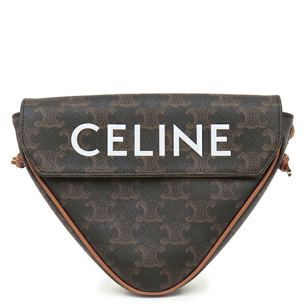 セリーヌ CELINE ショルダーバッグ トリオンフ トライアングルバッグ レザー トリオンフキャンバス タン ポシェット ロゴプリント 茶 195902BZK 【保存袋】 【中古】｜ブルークウォッチカンパニー