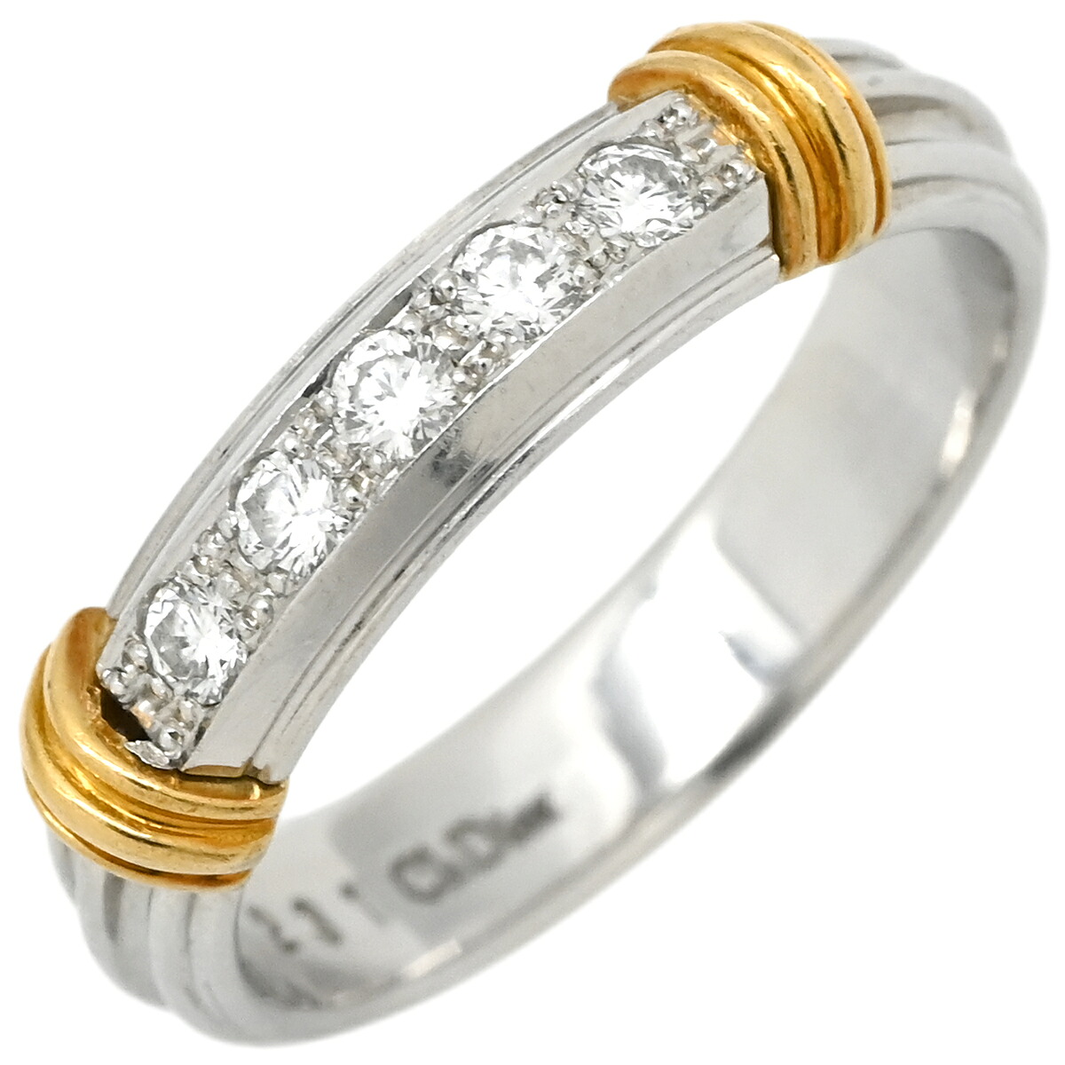 クリスチャン・ディオール Christian Dior リング 指輪 ダイヤモンド デザインリング プラチナシルバー×イエローゴールド Christian Dior Au750 K18 Pt950 コンビ 一文字 10号 【中古】|ブルークウォッチカンパニー