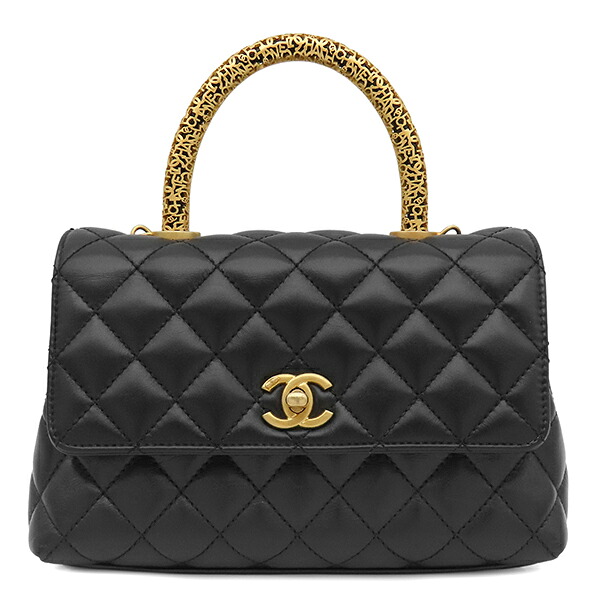 シャネル CHANEL 2WAYバッグ ココハンドル 24 ラムスキン ブラック マットゴールド金具 トップハンドル ココマーク ランダムシリアル 【保存袋】 【中古】｜ブルークウォッチカンパニー