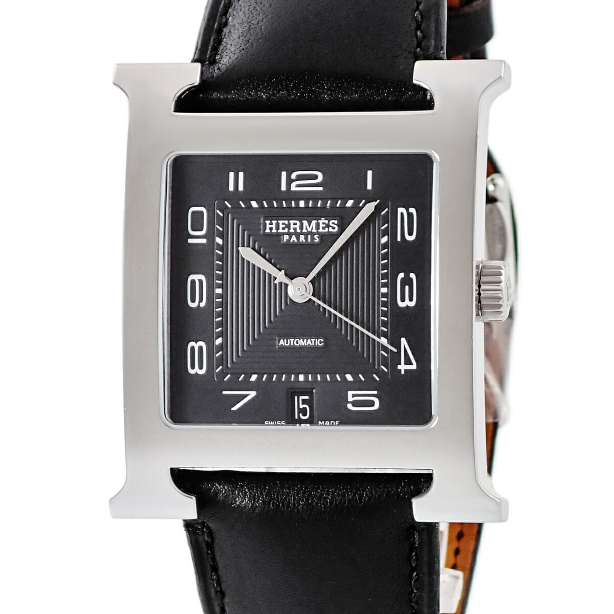 エルメス HERMES Hウォッチ TGM HH2.810 H型 デイト ブラック スクエア アラビア 3針 メンズ 腕時計自動巻き ブラック 【中古】|ブルークウォッチカンパニー