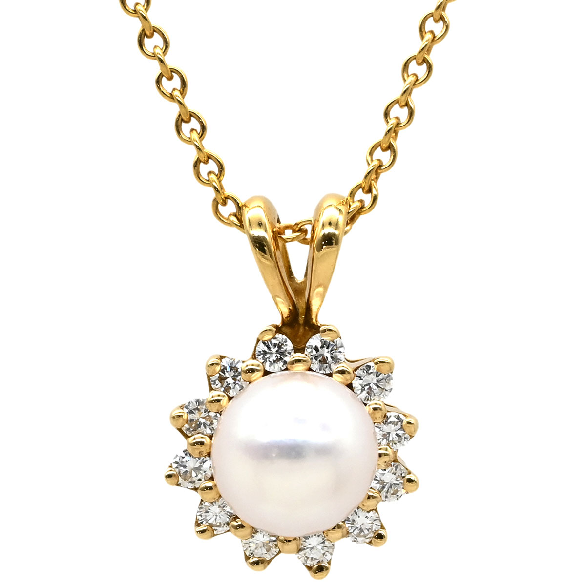 ティファニー Tiffany & Co ネックレス パール ダイヤ ペンダント イエローゴールド 18K 750 YG T&Co. フラワーモチーフ 【中古】｜ブルークウォッチカンパニー