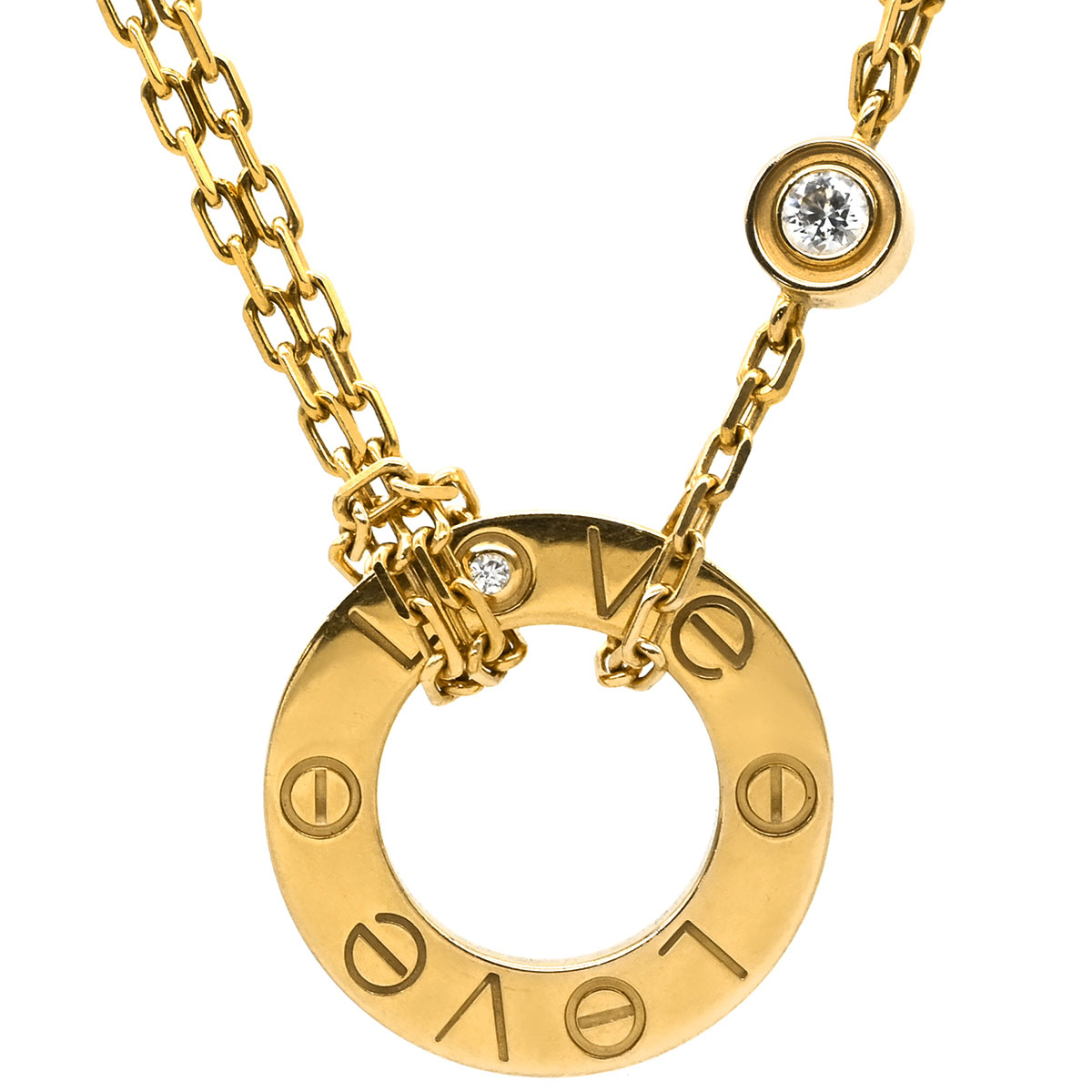 カルティエ Cartier ネックレス ラブ サークル 2Pダイヤ ピンクゴールド 18金 750PG Wチェーン B7224509 【中古】｜ブルークウォッチカンパニー 164,000円
