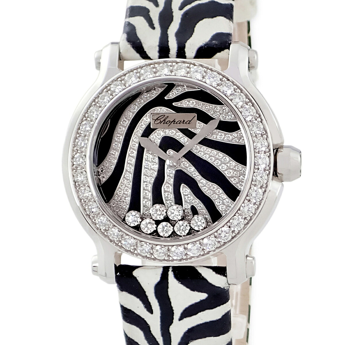 ショパール CHOPARD ハッピースポーツ ゼブラ 278475-2003 純正ダイヤ スイング シマウマ 限定 K18WGベゼル レディース 腕時計クオーツ ブラック 【中古】|ブルークウォッチカンパニー