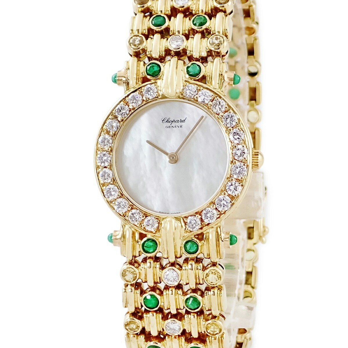 ショパール CHOPARD クラシック 10/5635 メーカーOH済 K18YG無垢 純正ダイヤ&エメラルド シェル レディース 腕時計クオーツ ホワイト 【中古】|ブルークウォッチカンパニー
