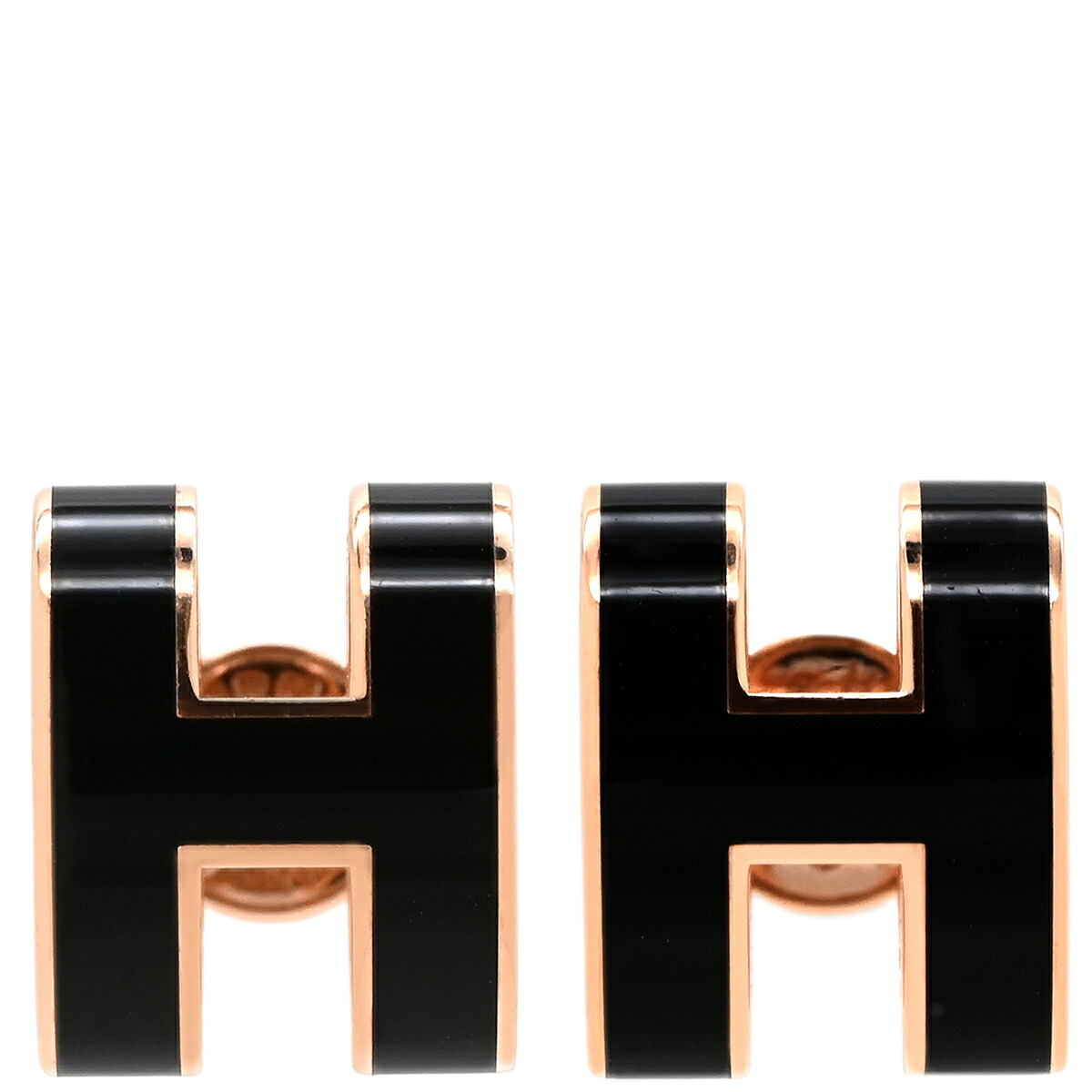 エルメス HERMES ピアス ポップアッシュ Hピアス GP エナメル ブラック×ローズゴールド ピンクゴールド 黒 Hモチーフ 【箱】 【中古】|ブルークウォッチカンパニー