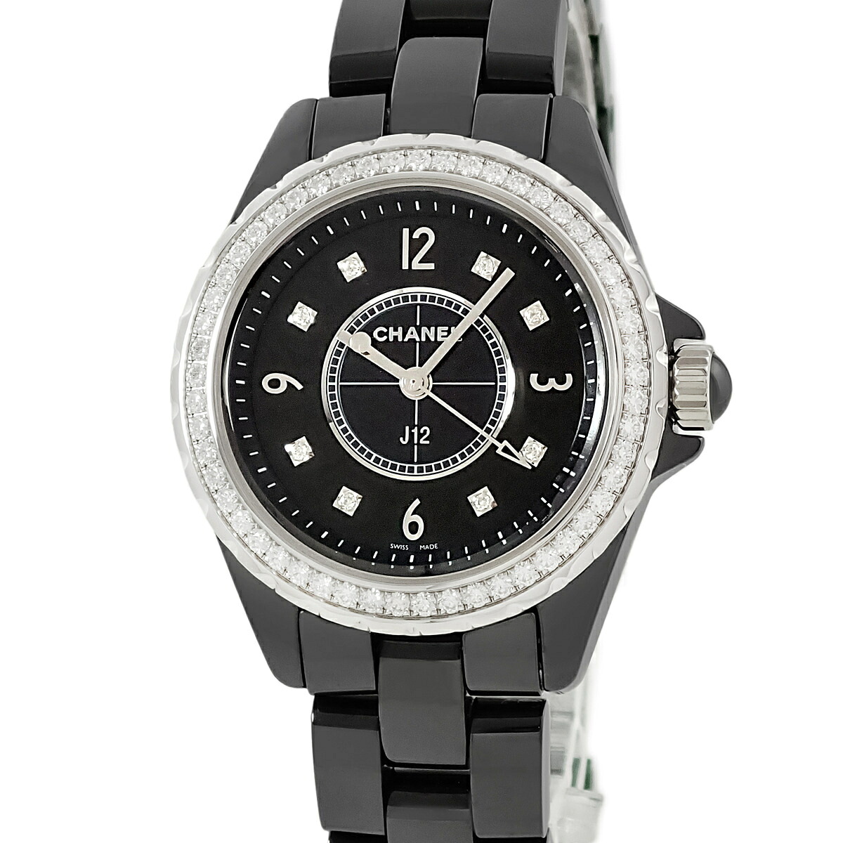 シャネル CHANEL J12 33mm H3108 純正ダイヤ ブラック セラミック 黒 アラビア レディース 腕時計クオーツ ブラック 【中古】|ブルークウォッチカンパニー