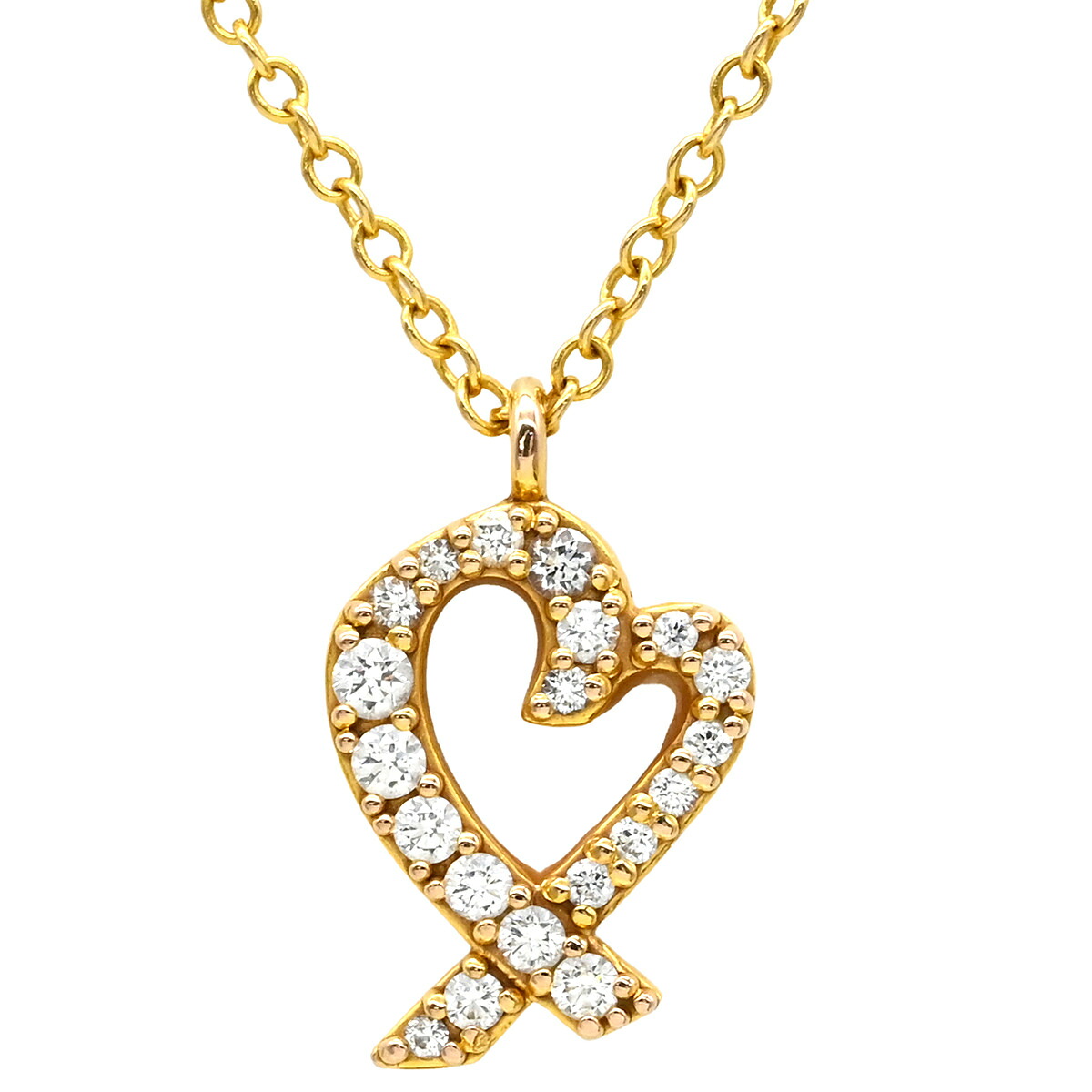 ティファニー Tiffany & Co ネックレス ラビングハート ダイヤ イエローゴールド 18K 750 YG T&Co. パロマピカソ 【中古】｜ブルークウォッチカンパニー