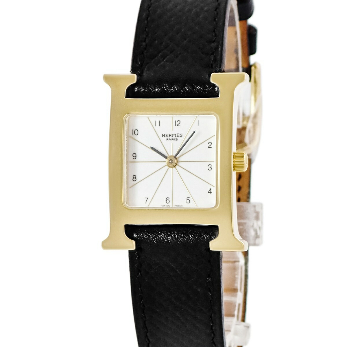 エルメス HERMES Hウォッチ PM HH1.201 HH1.201.130/SNO イエローGP ホワイト アラビア H型 スクエア レディース 腕時計クオーツ ホワイト 【中古】｜ブルークウォッチカンパニー