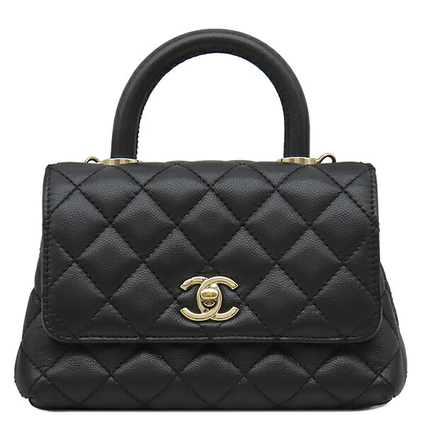シャネル CHANEL 2WAYバッグ ココハンドル XXS キャビアスキン ブラック シャンパンゴールド金具 トップハンドル AS2215 ランダムシリアル 【箱】 【中古】｜ブルークウォッチカンパニー