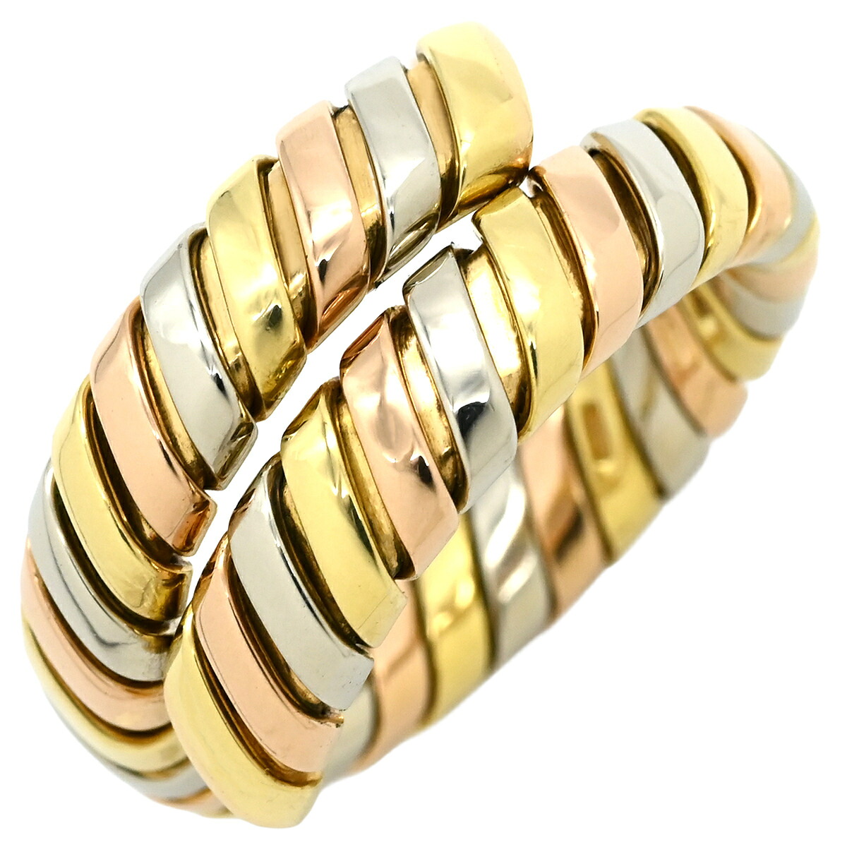 ブルガリ BVLGARI リング 指輪 トゥボガス イエローゴールド&times;ピンクゴールド&times;ホワイトゴールド 3カラー 3ゴールド 750 18K 18金 18号 【中古】｜ブルークウォッチカンパニー
