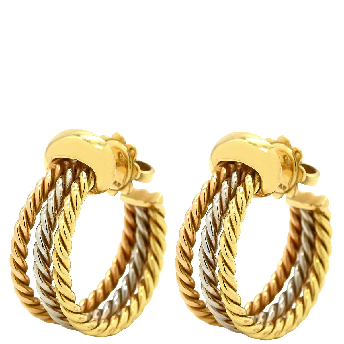 ブルガリ BVLGARI ピアス スリーカラー フープ ピアス イエローゴールド&times;ピンクゴールド&times;ホワイトゴールド 750 18K YG PG WG 【中古】｜ブルークウォッチカンパニー