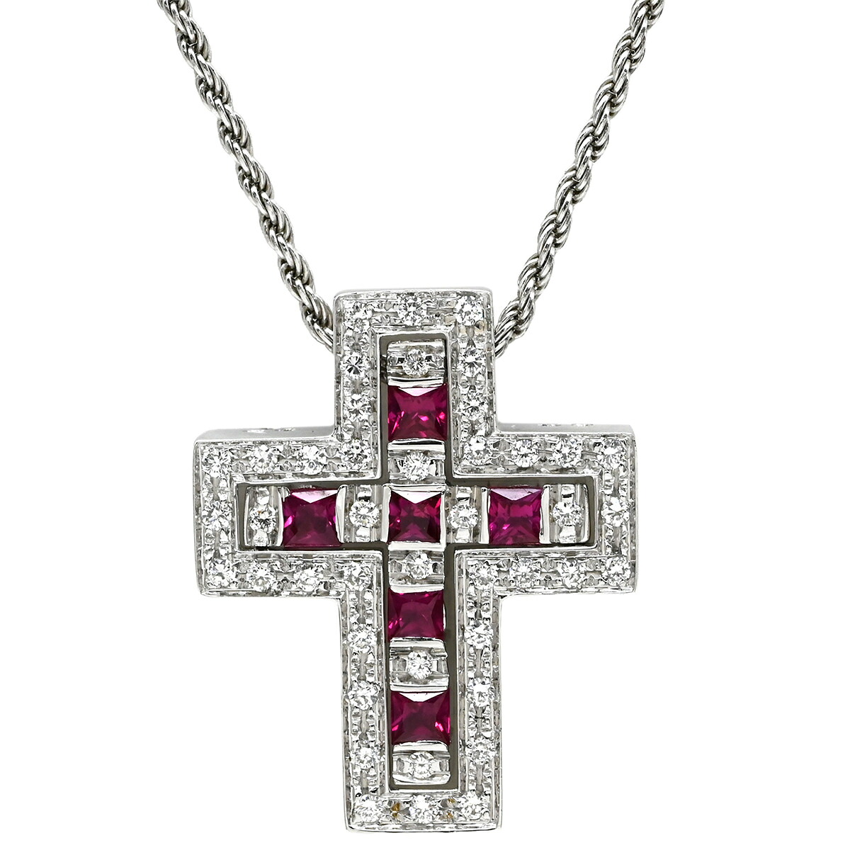 ダミアーニ DAMIANI ネックレス ベルエポック レッド&times;ホワイトゴールド ペンダント 750 18金 クロス 十字架 ダイヤ ルビー 【中古】｜ブルークウォッチカンパニー 148,500円