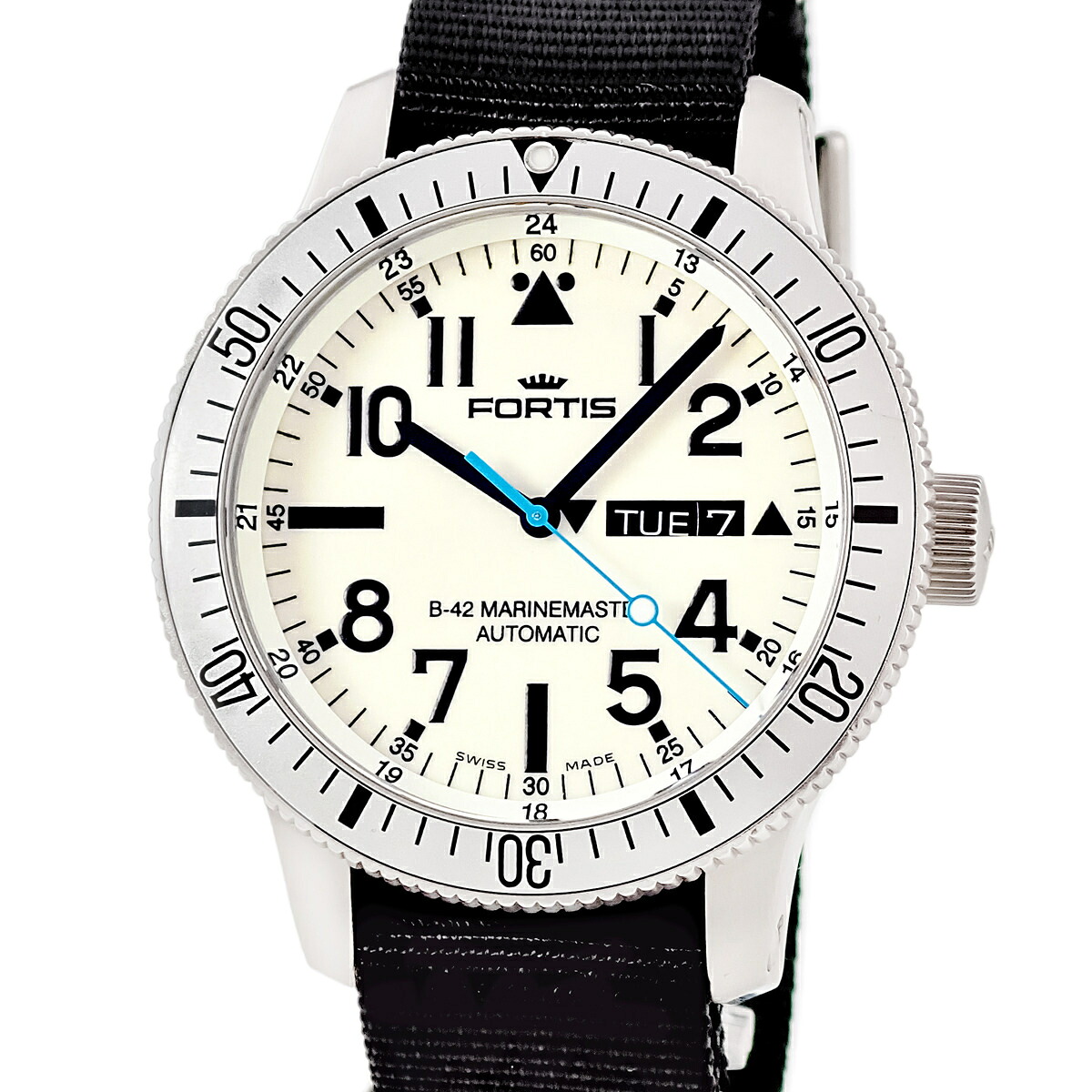 フォルティス Fortis B-42 ホワイト マリンマスター 647.11.158 OH済 ダイバーズ デイデイト 夜光ダイアル メンズ 腕時計自動巻き ホワイト 【中古】｜ブルークウォッチカンパニー