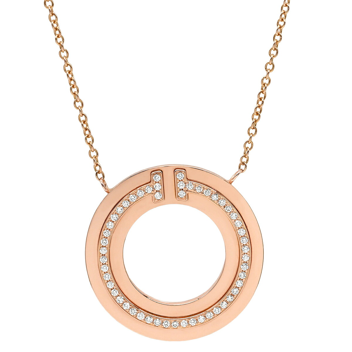 ティファニー Tiffany & Co ネックレス Tトゥー サークル ペンダント ダイヤ ローズゴールド ピンクゴールド T&Co. ラウンド 【中古】|ブルークウォッチカンパニー