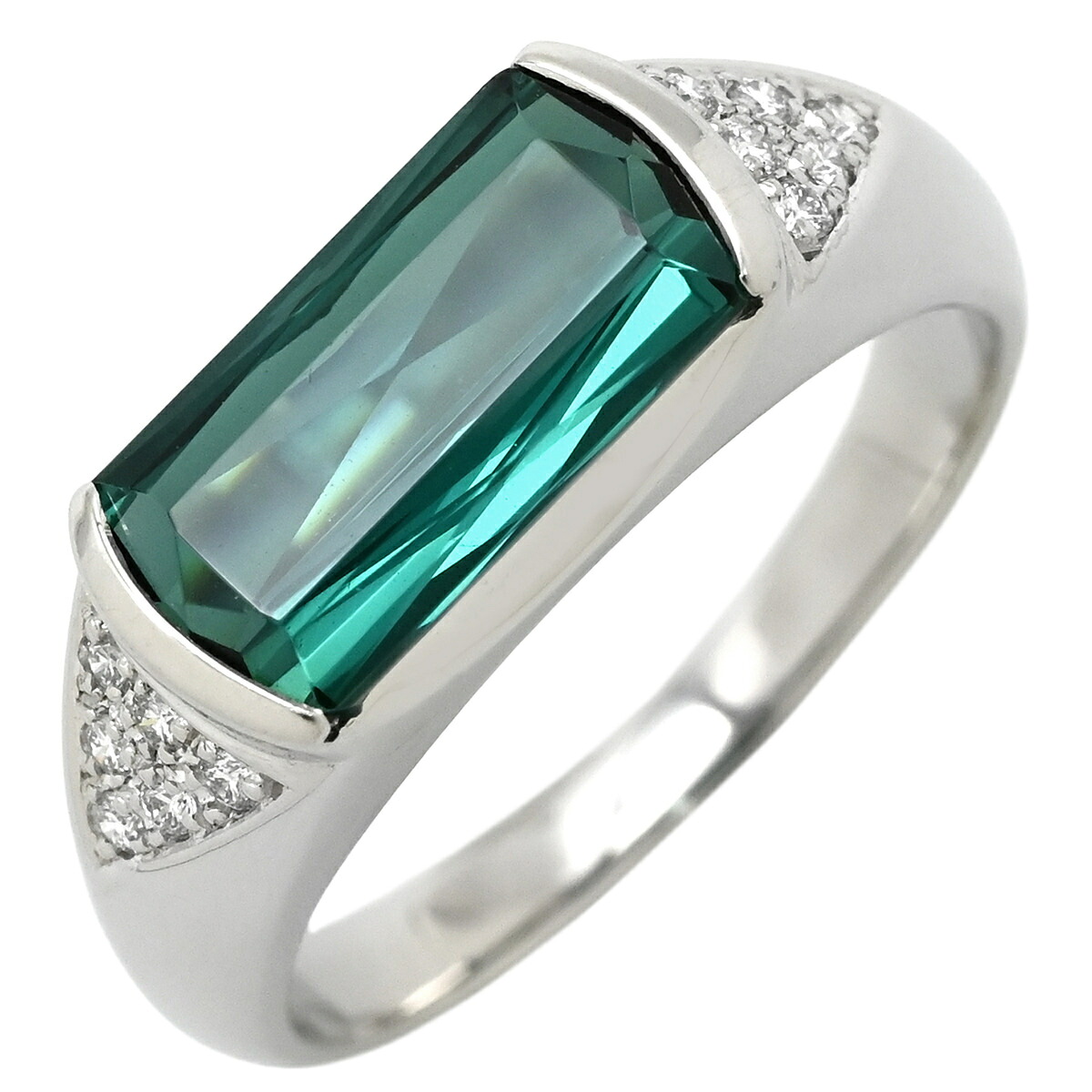 タサキ TASAKI リング 指輪 グリーントルマリン ダイヤモンド グリーン&times;プラチナシルバー TASAKI プラチナ 緑 スクエア バケットカット 14.5号 【中古】｜ブルークウォッチカンパニー
