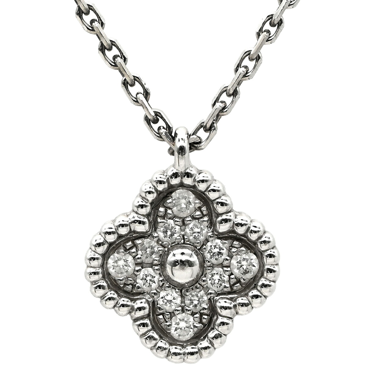 ヴァンクリーフアーペル Van Cleef & Arpels ネックレス スウィート アルハンブラ ペンダント ホワイトゴールド 750 K18 ダイヤモンド 12石 VCARO85900 【保証書】 【中古】｜ブルークウォッチカンパニー