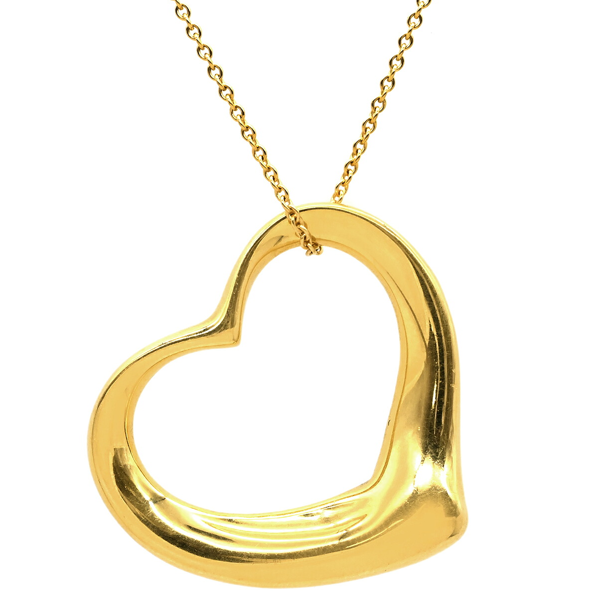 ティファニー Tiffany & Co ネックレス オープンハート 27.5mm イエローゴールド T＆Co. 18K 18金 750 YG エルサペレッティ 【中古】｜ブルークウォッチカンパニー