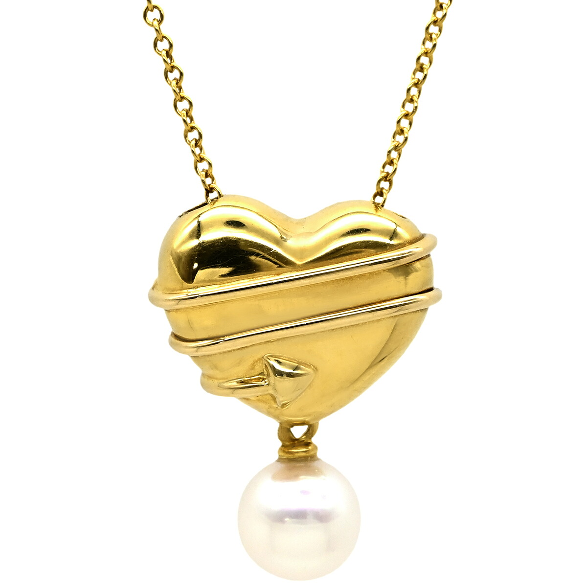 ティファニー Tiffany & Co ネックレス ハート&アロー パールホワイト×イエローゴールド T&Co. 18K 750 YG 【中古】|ブルークウォッチカンパニー