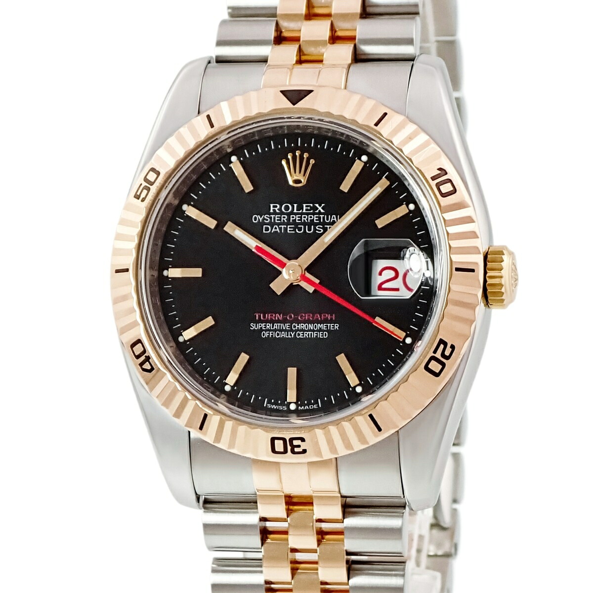 ロレックス ROLEX デイトジャスト ターノグラフ 116261 F番 K18エバーローズゴールド&times;SS コンビ 黒 バー メンズ 腕時計自動巻き ブラック 【中古】｜ブルークウォッチカンパニー