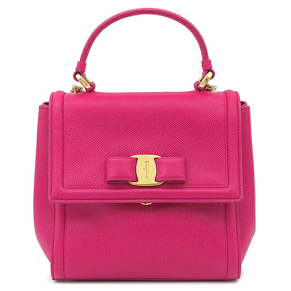 サルヴァトーレ・フェラガモ Salvatore Ferragamo 2WAYバッグ ヴァラリボン カーフ ピンク ゴールド金具 チェーン ショルダー 21 G646 【中古】|ブルークウォッチカンパニー