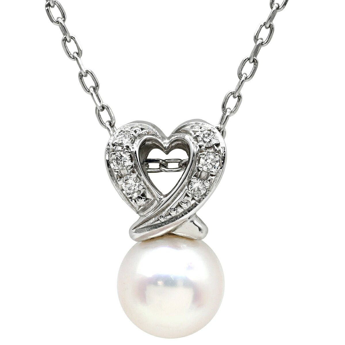 ミキモト MIKIMOTO ネックレス パール ダイヤ ペンダント パールホワイト×ホワイトゴールド MIKIMOTO 真珠 1粒 Au750 WG 【ケース】 【中古】|ブルークウォッチカンパニー