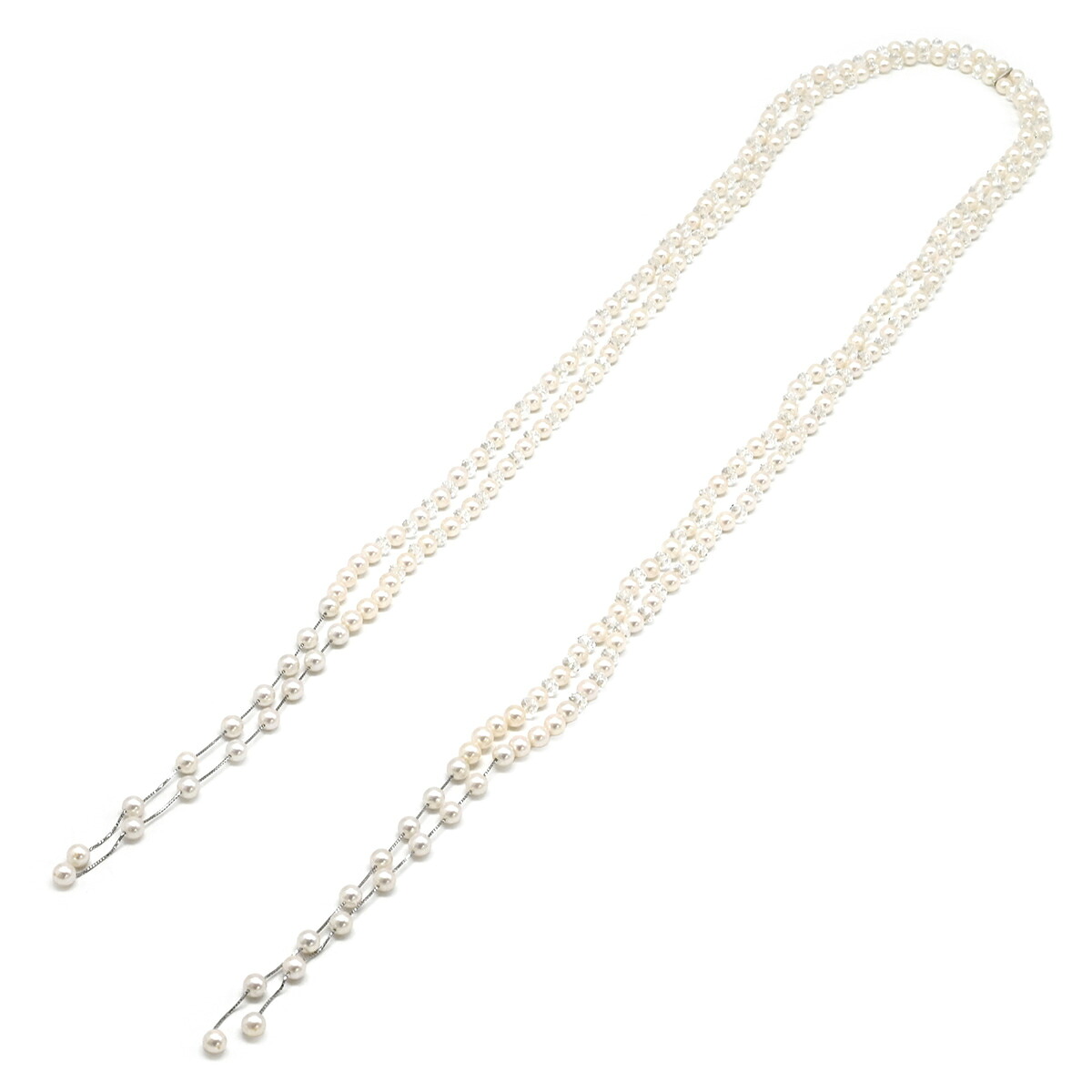 タサキ TASAKI ネックレス ナイアガラ 瀑布 パールホワイト×ホワイトゴールド 真珠 K18WG 2連 パール クリスタル ロング ラリエット UFN5968/0655968 【箱】 【中古】|ブルークウォッチカンパニー
