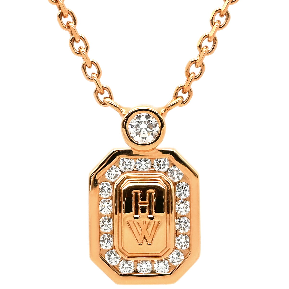 ハリーウィンストン Harry Winston ネックレス HWロゴ ダイヤペンダント ピンクゴールド AU750 18K PG PEDRRD16HWL 【保証書】 【中古】｜ブルークウォッチカンパニー