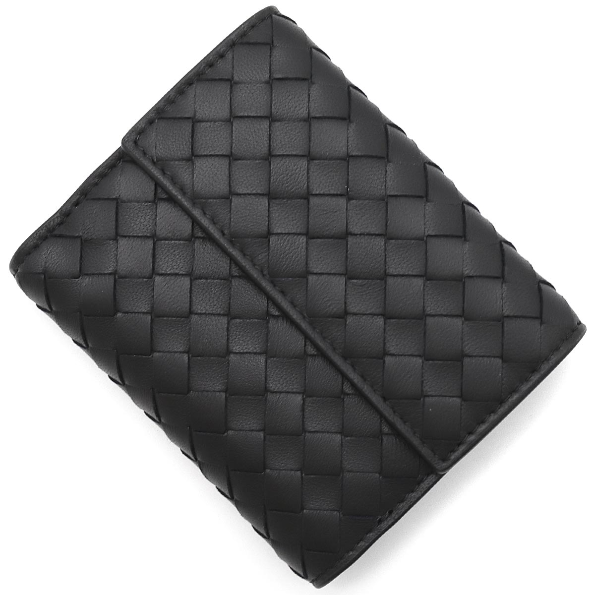 未使用 ボッテガヴェネタ マキシイントレチャート レザー 二つ折り財布 ブラック BOTTEGA VENETA ボッテガ ヴェネタ マキシイントレチャート