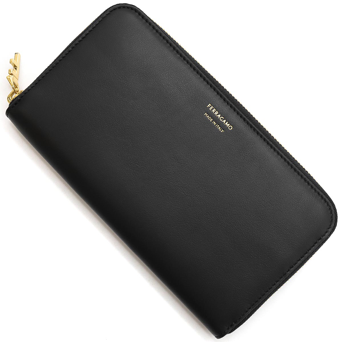 美品✨　フェラガモ　長財布　レザー　ラウンドジップ　ヴァラリボン　ゴールド　黒 FERRAGAMO フェラガモ Ferragamo 財布 ラウンドファスナー 長