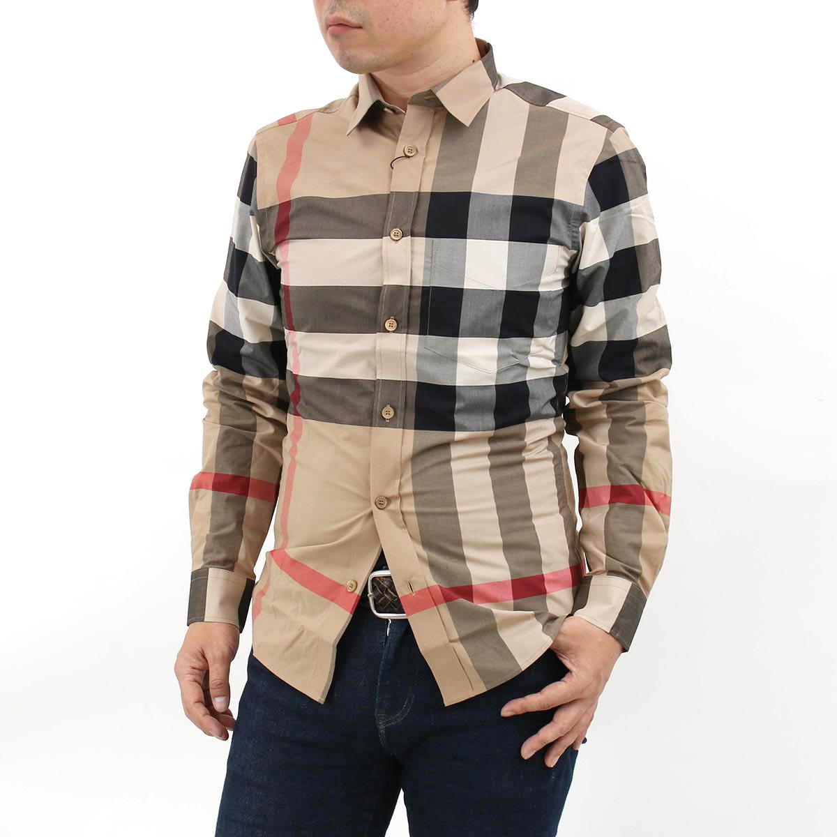 楽天市場 バーバリー シャツ トップス メンズ チェック ネイビー Caxton A1960 Burberry ブランドショップ ブルーク