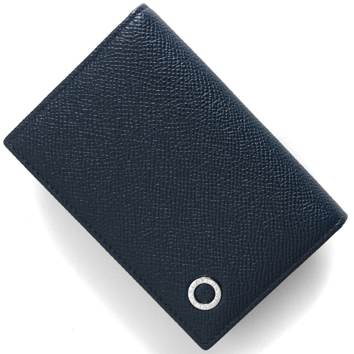 【美品】BVLGARI　名刺入れ　レザー　メタルロゴプレート　ブラック ネイビー 名刺入れ ブルガリ 名刺入れ メンズ ブランド BVLGARI カードケース