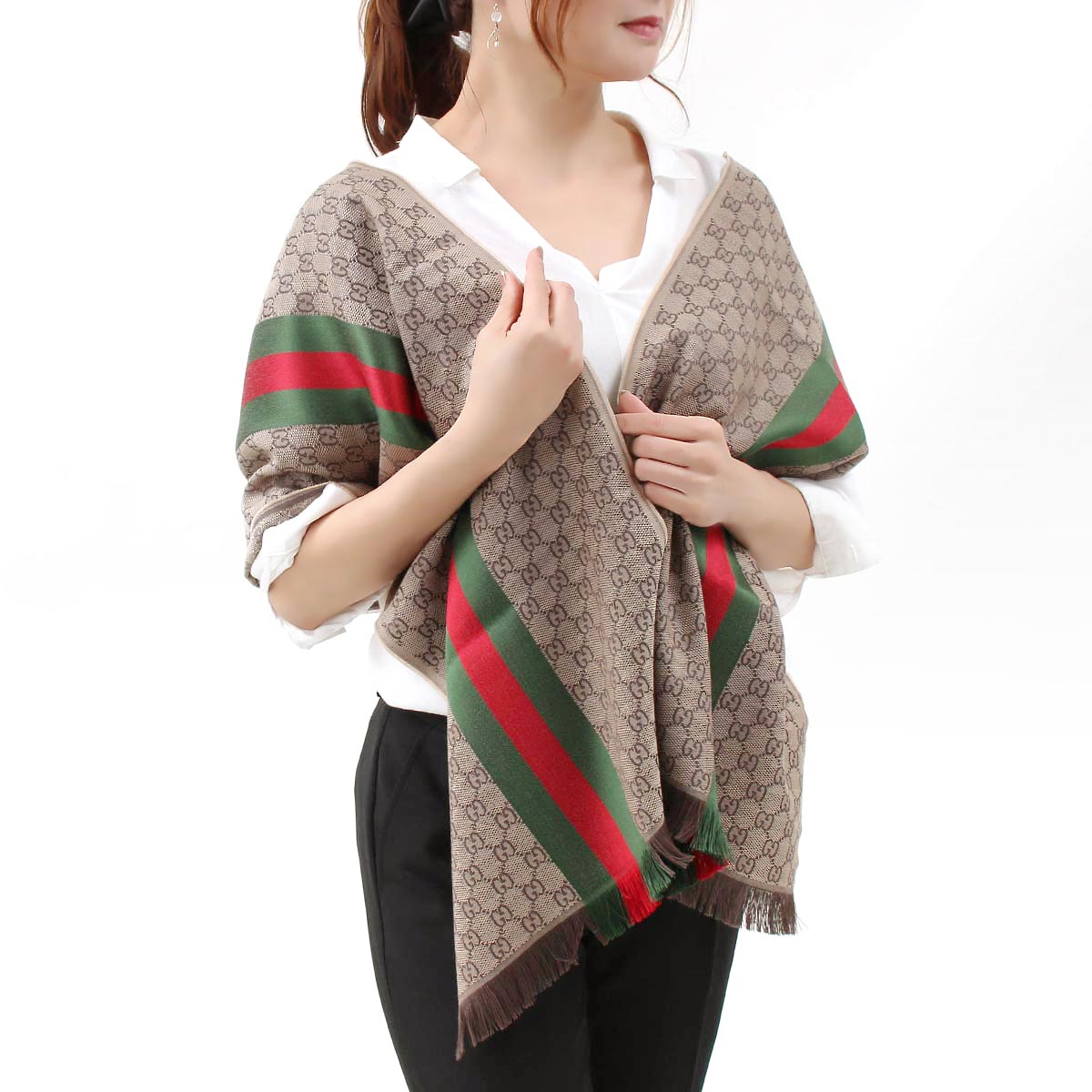 楽天市場 グッチ ストール メンズ レディース ブラウンベージュ グリーン レッド 4g704 2766 年秋冬新作 Gucci ブランドショップ ブルーク
