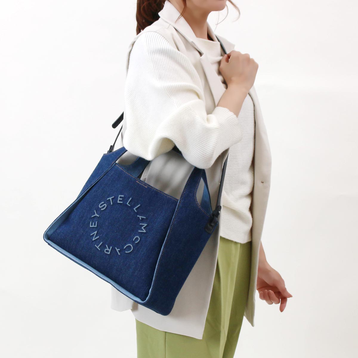 豪奢な ステラマッカートニー トートバッグ ショルダーバッグ バッグ レディース ステラ ロゴ エコデニム スモーキーブルー Wp0010 4005 Stella Mccarthney Fucoa Cl