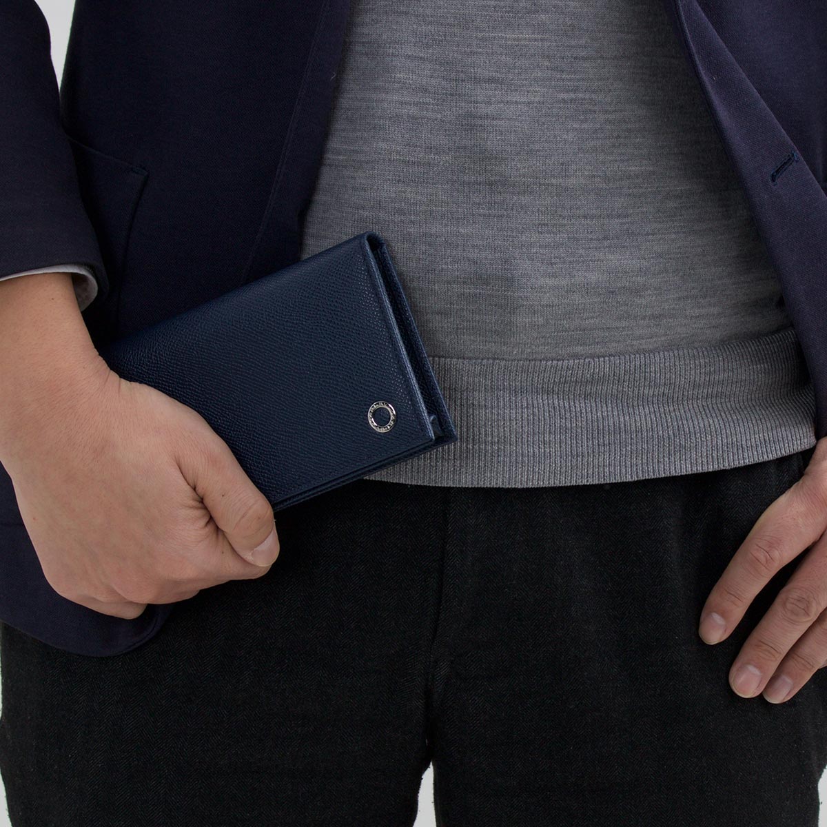 ブルガリ 頭人がま口 財布 メンズ ブルガリブルガリ マン なめし革 デニム青碧 2811 Bvlgari Lapsonmexico Com