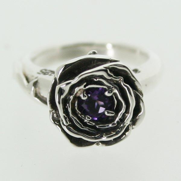 【ピンキーリング】バラのピンキー 2月 誕生石 アメジスト シルバー925 指輪 シンプル ROSE 薔薇【1号 2号～】【送料無料】【コンビニ受取対応商品】 ご褒美 卒業祝い 就職祝い 卒業記念 成人祝い 記念