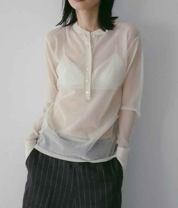 ・・nuke アンヌーク anuke 2026SS 2026Spring/Summer 春夏 Sheer Henley Knit シアーヘンリーニット 62610514 船曳ひろみ 【2026SS新作予約】【4月下旬-5月下旬お届け予定】≪4月11日予約開始≫
